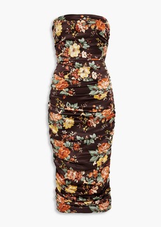 Veronica Beard - Kupa strapless floral-print stretch-silk satin midi dress - Brown - US 2