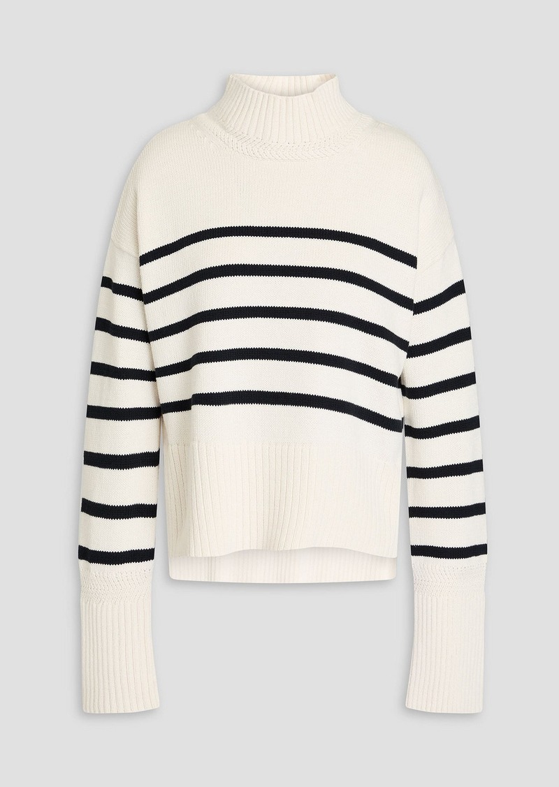 Veronica Beard - Lancetti striped cotton turtleneck sweater - White - L