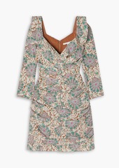 Veronica Beard - Lozano ruched printed silk-blend crepe mini dress - Brown - US 0