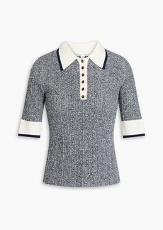 Veronica Beard - Marled pointelle-knit polo shirt - Blue - XS