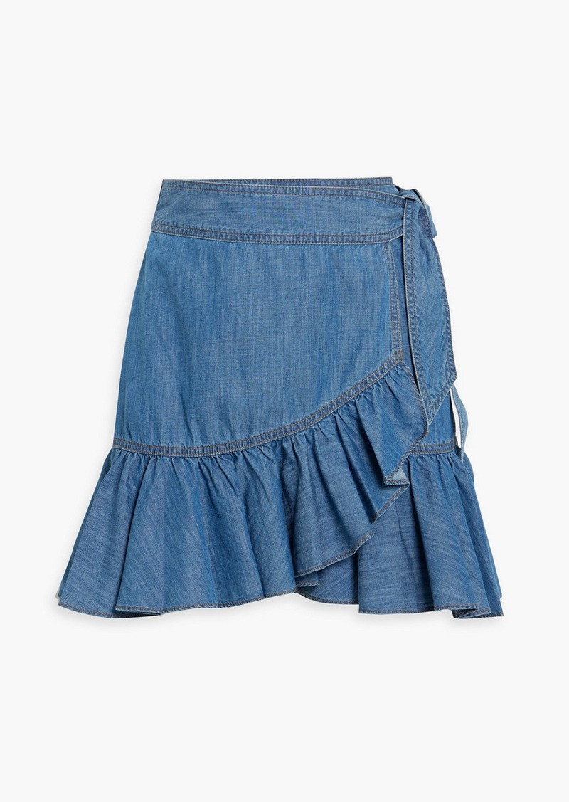 Veronica Beard - Memphis ruffled cotton and TENCEL™-blend chambray mini wrap skirt - Blue - US 0