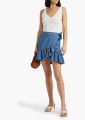 Veronica Beard - Memphis ruffled cotton and TENCEL™-blend chambray mini wrap skirt - Blue - US 0
