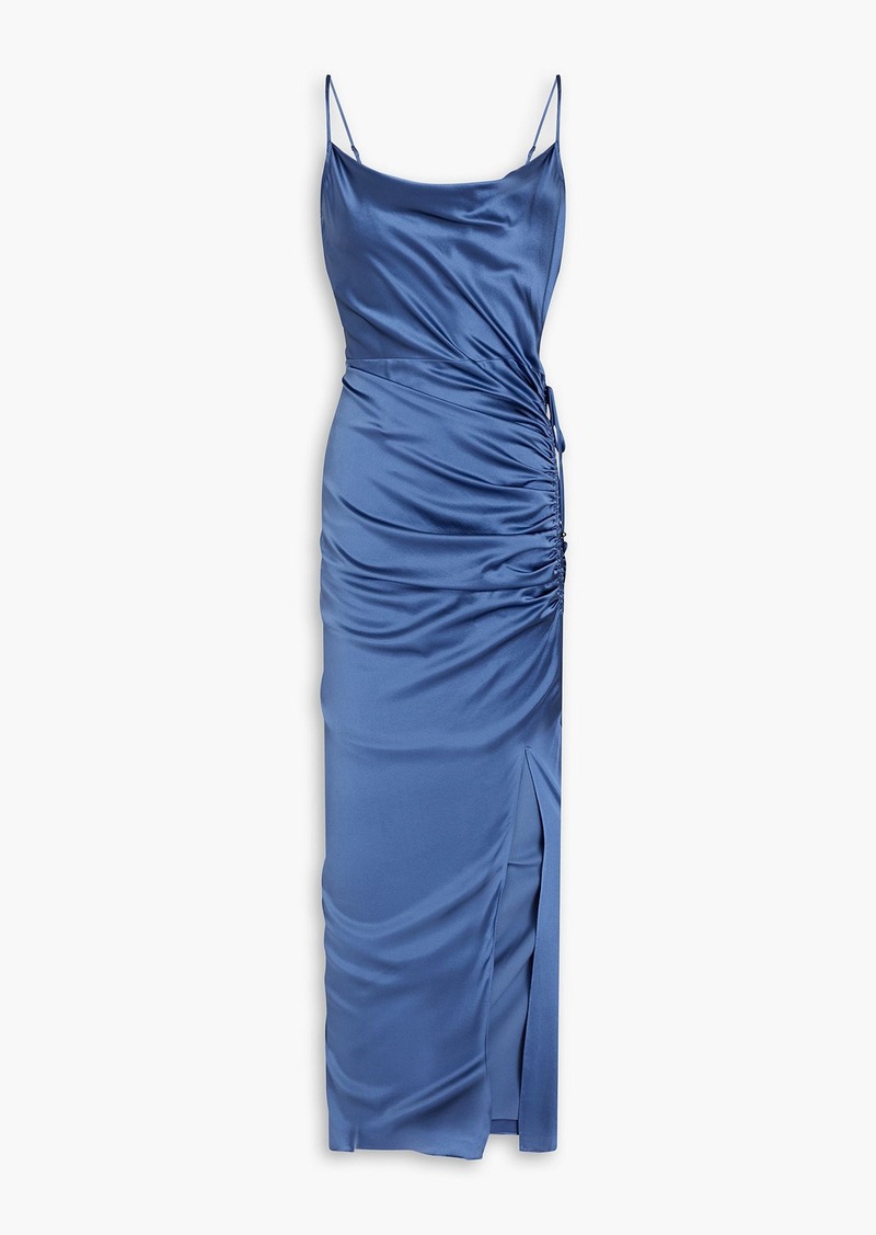 Veronica Beard - Natasha ruched silk-blend satin maxi dress - Blue - US 8