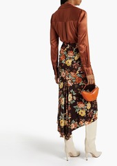 Veronica Beard - Pixie ruched floral-print stretch-silk satin midi skirt - Brown - US 8