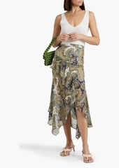 Veronica Beard - Trixie asymmetric paisley-print silk-chiffon midi skirt - Green - US 0