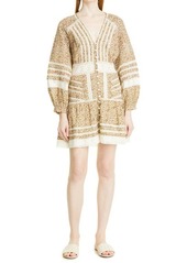 Veronica Beard Addilyn Floral Balloon Long Sleeve Cotton Dress in Stone Multi at Nordstrom