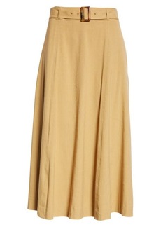 Veronica Beard Arwen Belted Linen Blend Skirt