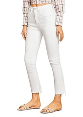 Veronica Beard Carly High Rise Cropped Raw Hem Kick Flare Jeans in White