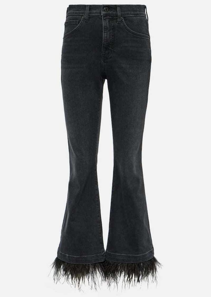 Veronica Beard Carson high-rise feather-trimmed flared jeans