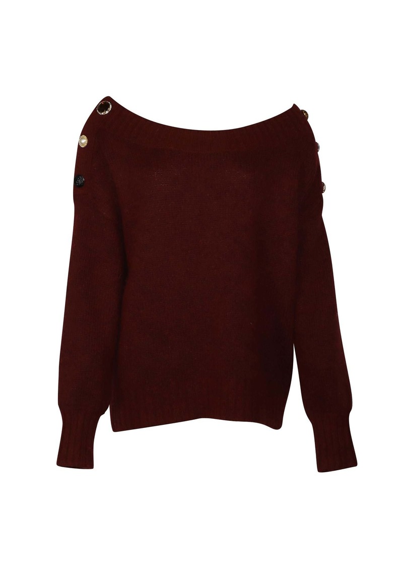 Veronica Beard Chase Off Shoulder Sweater in Burgundy Alpaca Wool