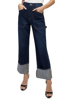 Veronica Beard Dylan High Rise Cuffed Ankle Straight Jeans in Dark Oxford