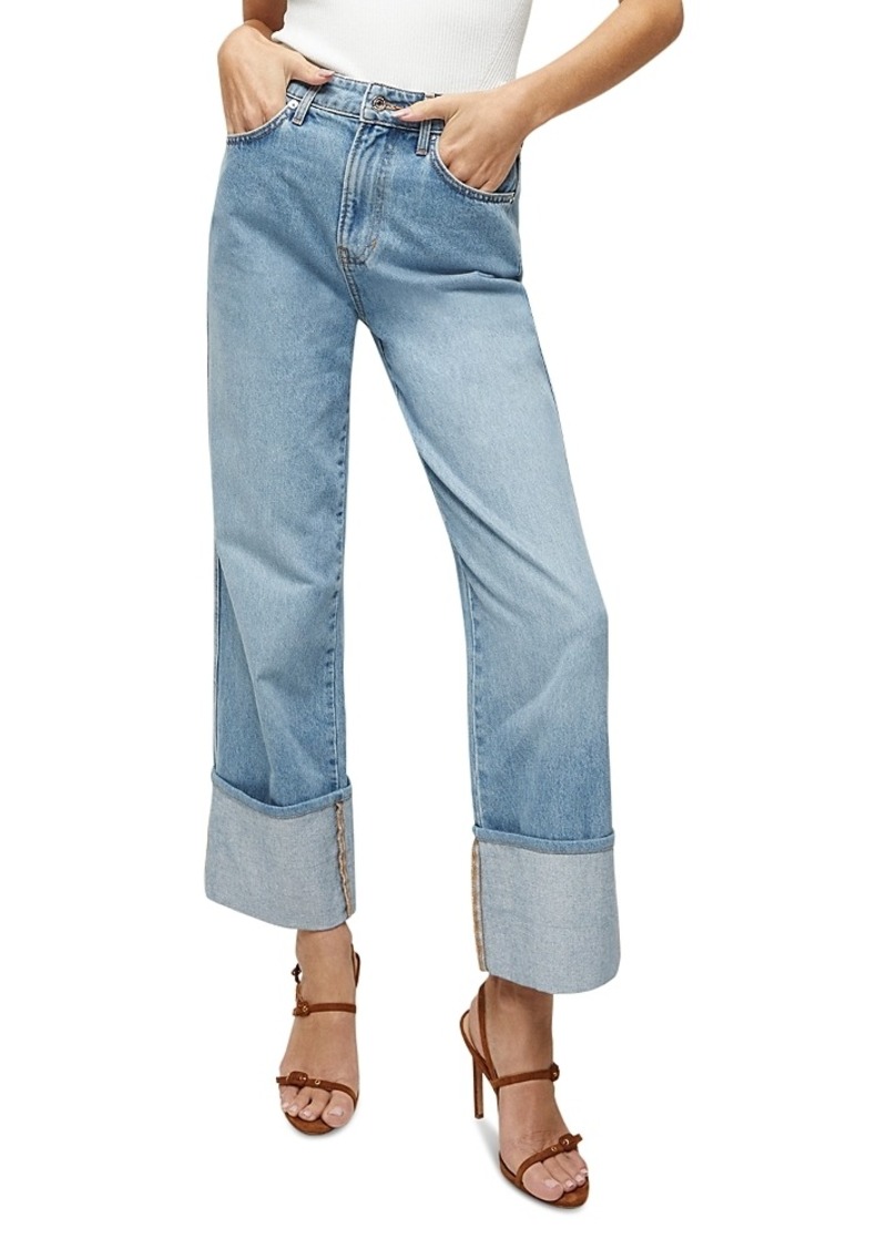 Veronica Beard Dylan High Rise Straight Leg Cuffed Ankle Jeans in Silver Blue