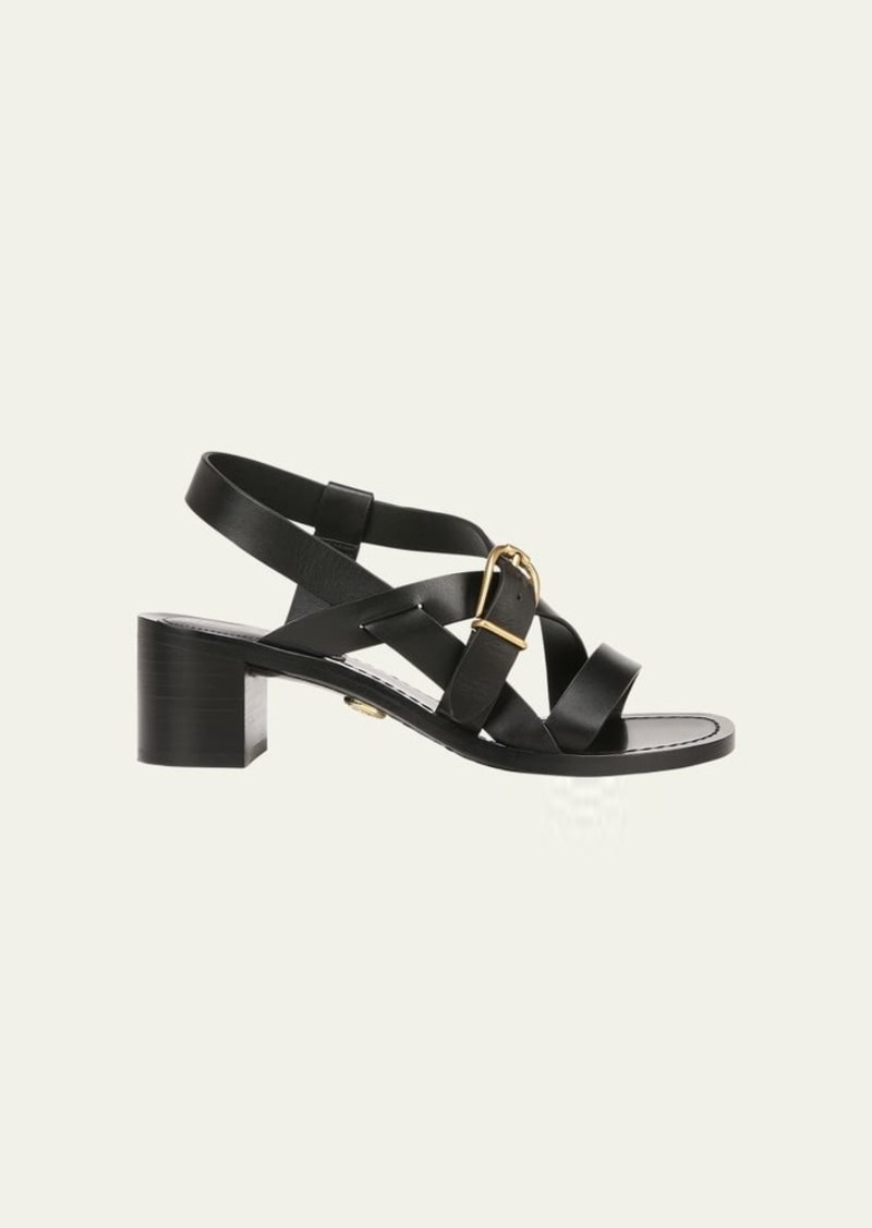 Veronica Beard Etta Strappy Leather Buckle Sandals