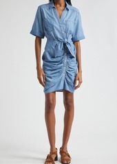 Veronica Beard Hensley Ruched Detail Cotton Blend Shirtdress