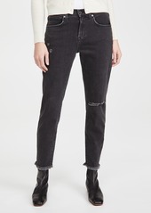 Veronica Beard Jean Benzi Jeans With Destroy At Knee And Raw Hem