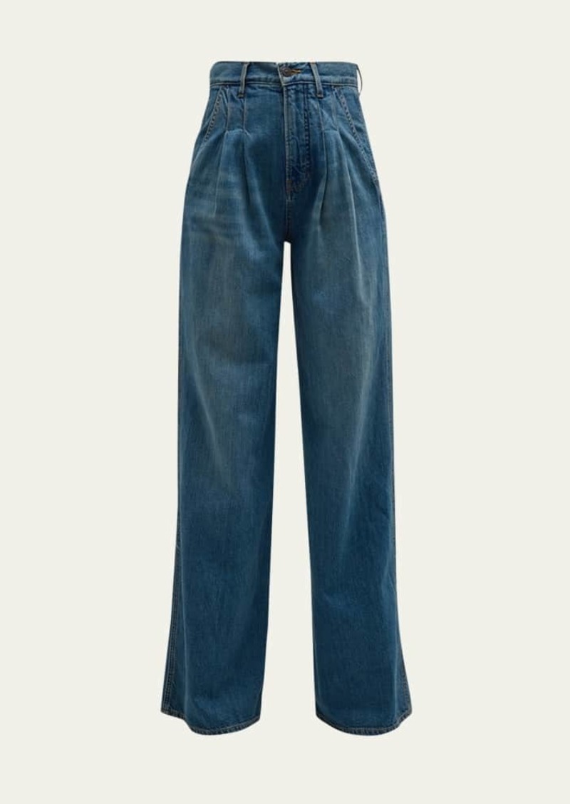 Veronica Beard Mia Double-Pleated Wide-Leg Jeans