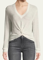 Veronica Beard Soren Twist-Front V-Neck Long-Sleeve Rib Sweater