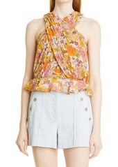 Veronica Beard Kailani Floral Print Crossover Silk Halter Top in Floral Multi at Nordstrom