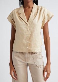 Veronica Beard Kasa Linen Short Sleeve Button-Up Shirt