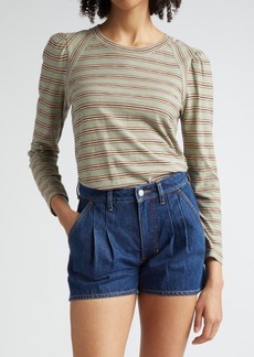 Veronica Beard Mason Stripe Long Sleeve Cotton T-Shirt