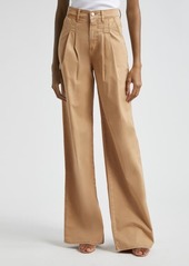 Veronica Beard Mia Double Pleat Wide Leg Stretch Cotton Pants