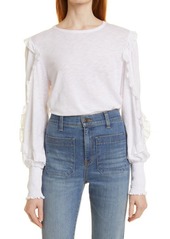Veronica Beard Osage Ruffle Sleeve Cotton Top in White at Nordstrom