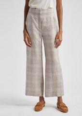 Veronica Beard Plaid Wide Leg Ankle Linen Pants