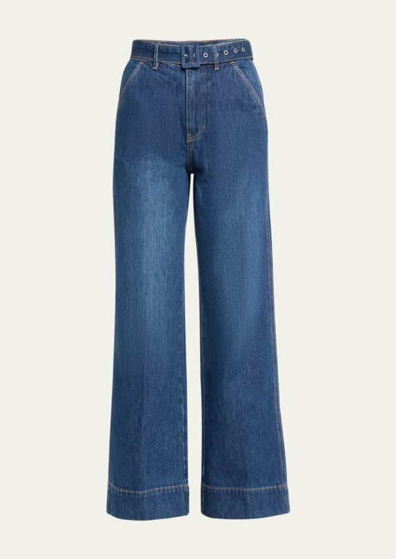 Veronica Beard Taylor High-Rise Wide-Leg Jeans with Belt