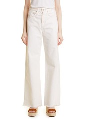 Veronica Beard Taylor High Waist Fray Hem Wide Leg Jeans