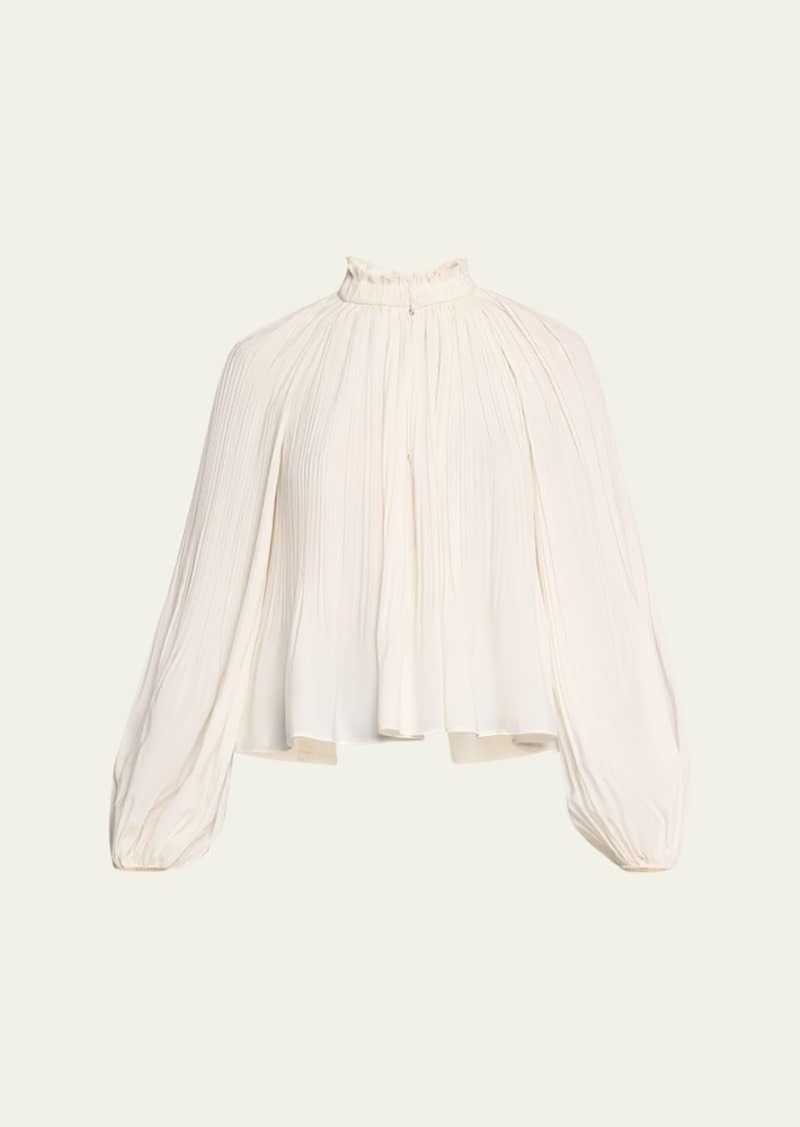 Veronica Beard Walker Pleated Long-Sleeve Top