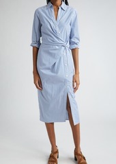 Veronica Beard Wright Stripe Long Sleeve Cotton Midi Shirtdress