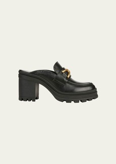 Veronica Beard Wynter Leather Heeled Loafer Mules