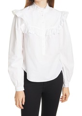 Women's Veronica Beard Sonnet Ruffle Cotton Button-Up Blouse
