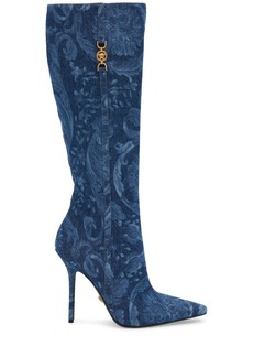 Versace 110mm Printed Denim Tall Boots