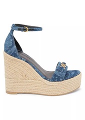 Versace 140MM Barocco Print Denim Wedge Sandals