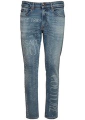Versace 16cm Logo Print Cotton Denim Jeans