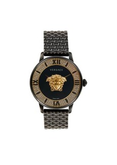Versace 38MM Black IP Stainless Steel & Diamond Bracelet Watch