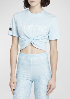 Versace 80s Twist-Front Logo Embroidery T-Shirt