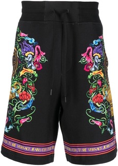 Versace abstract-print cotton track shorts