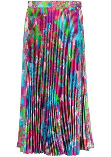 Versace abstract-print pleated midi skirt
