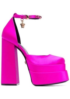 Versace 'Aevitas' Fuchsia Pumps with Medusa Charm and Platform in Silk Blend Woman