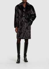 Versace Astrakan Faux Fur Logo Detail Coat