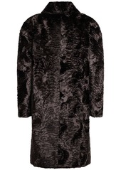 Versace Astrakan Faux Fur Logo Detail Coat