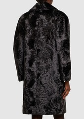 Versace Astrakan Faux Fur Logo Detail Coat