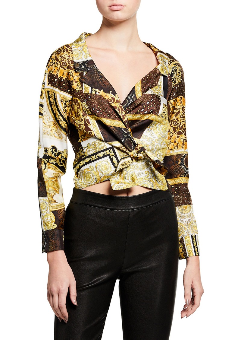 barocco patchwork print cropped silk shirt