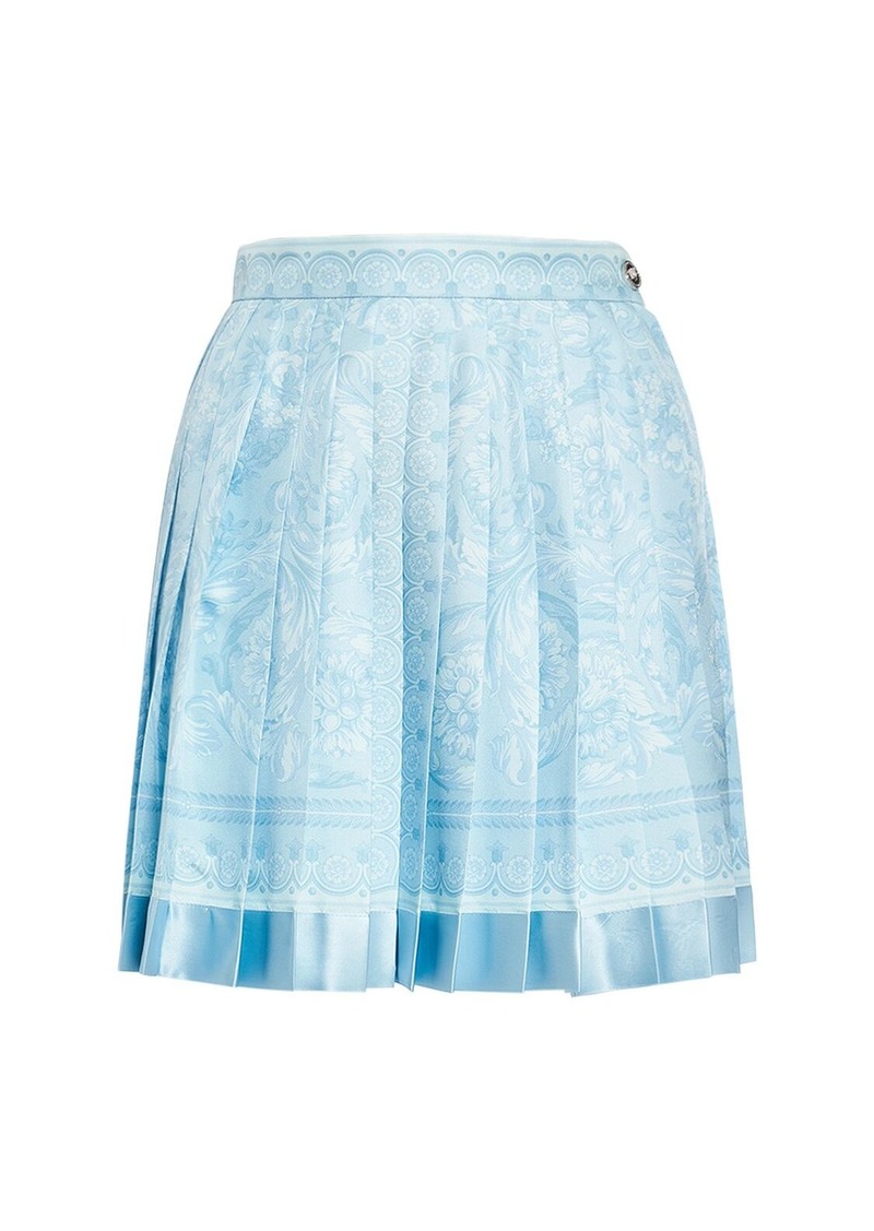 Versace Barocco Print Pleated Silk Mini Skirt