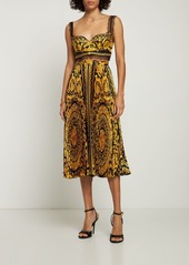 Versace Barocco Print Pleated Twill Midi Skirt
