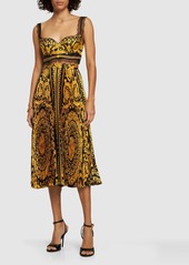 Versace Barocco Print Pleated Twill Midi Skirt