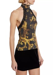 Versace Barocco-Print Stretch Halter Top