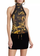 Versace Barocco-Print Stretch Halter Top